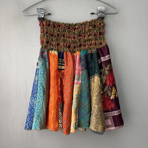 Henna Silky Mini Skirt Size Small Panel Shirred Dopamine Rave Festival Gypsy - Image 5