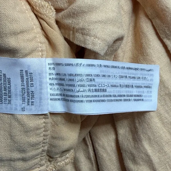 Abercrombie & Fitch Womens S Short Linen Blend Wide Leg Pants Peach High Rise - Image 7
