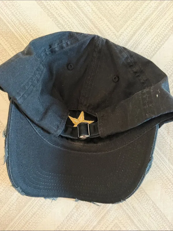 Women’s Black Distressed Baseball Hat Gold Star Adjustable Casual Cap - Image 4