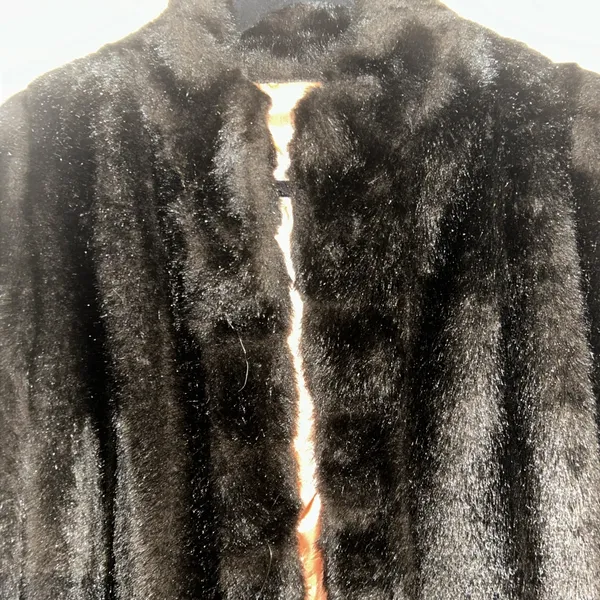 Vintage 60s Sears The Fashion Place Faux Fur Coat Black Satin Lined Mid Length‎ - Image 2