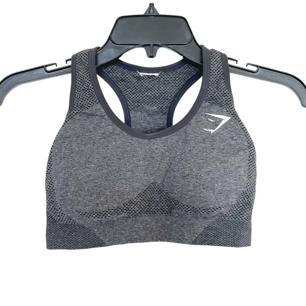 Gymshark Womens Sports Bra Activewear Sz XS Crop Top Logo Workout Gray Stretch - Image 2