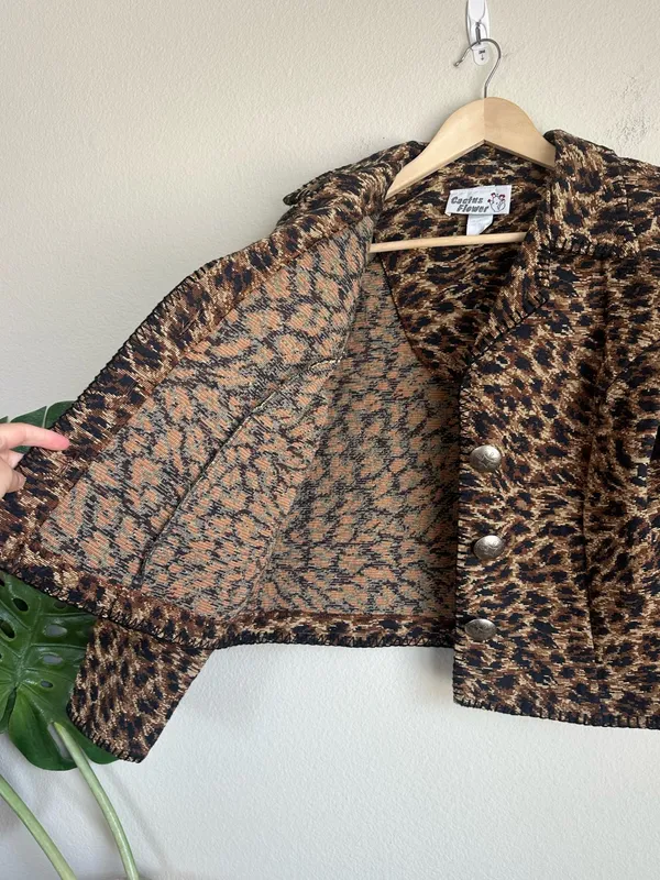 Vintage Cactus Flower Leopard Print Tapestry Jacket - Image 7