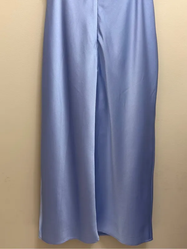 House of CB Teia Corset Midi Dress Georgette Satin Blue Size L - Image 7