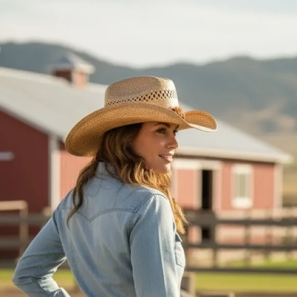 Stylish Straw Cowgirl Hat Tan - Image 2