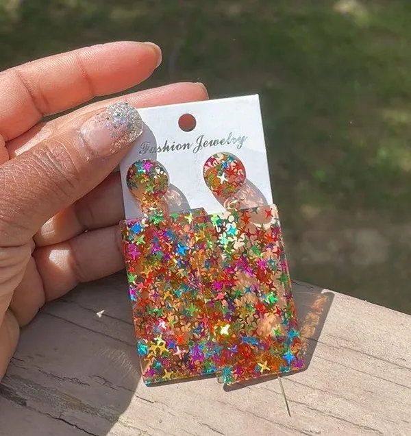 Multicolored Star Resin Rectangle Drop Earrings - Image 13