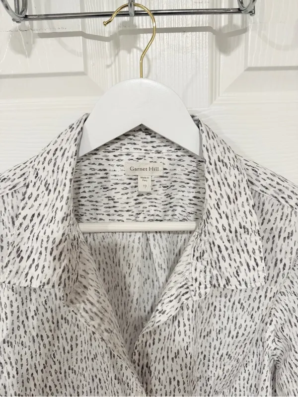 Garnet Hill White Speckle Pima Cotton Quiet Luxury Button Front Size 12 Shirt - Image 3