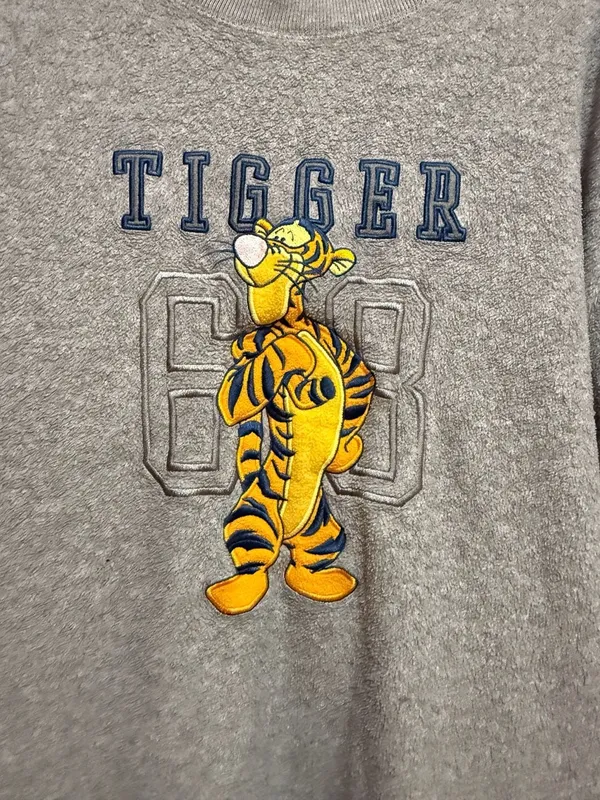 Vintage Disney Tigger Embroidered Fleece Crewneck Sweatshirt Grey L - Image 2