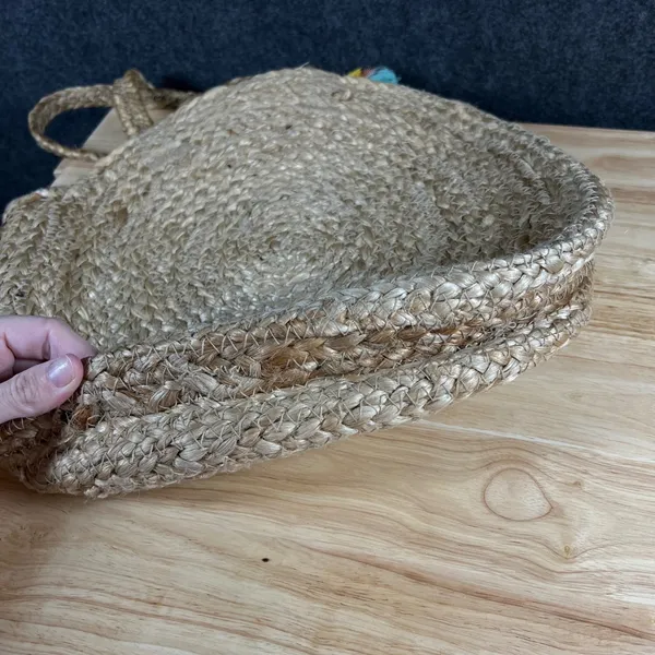 Zara Accessories Jute Woven Round Tote Bag Tassel Shell Charm Tan Boho Beach - Image 7