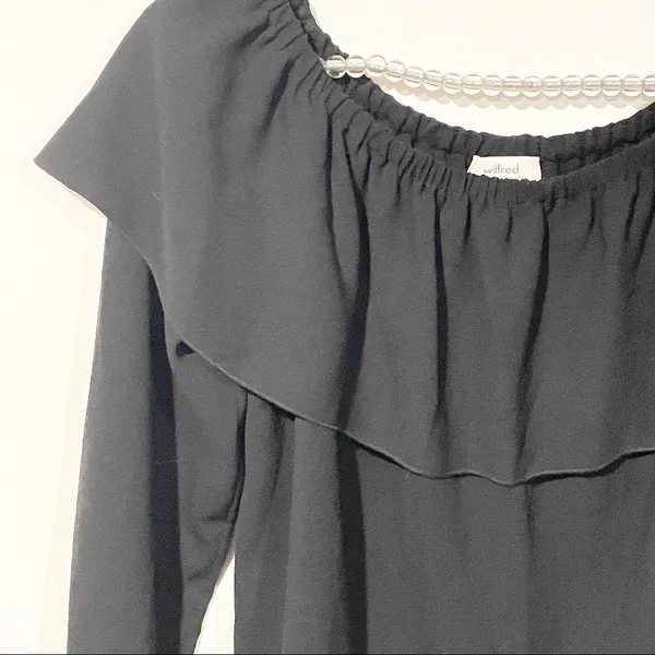 Wilfred Aritzia Womens Small Morel Black Off-Shoulder‎ Blouse Top Ruffle - Image 3