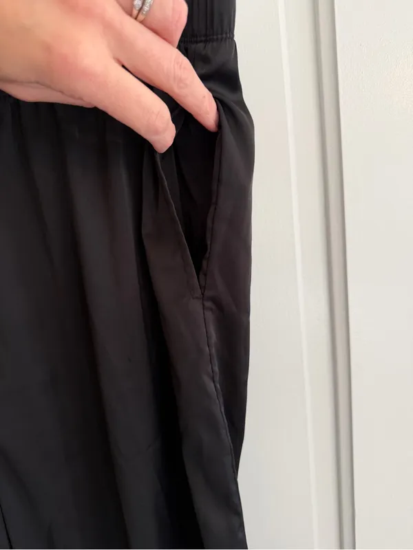 House of Harlow 1960 Black Satin Sleep Jogger Pajama Pants XL - Image 2