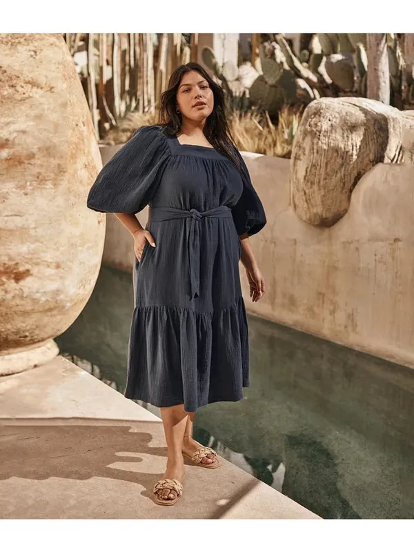 SUMMERSALT The Going Places MIDI Navy Gauze Dress Size XS NEW with tags - Image 3