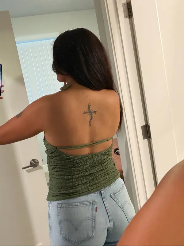 Zara Olive Green High-Neck Textured Tank - Image 2