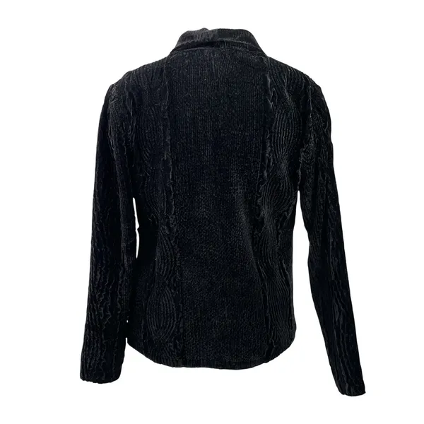 Sara Teabella Women's Black Velvet Velour Long Sleeve Button Down Shirt Top XL - Image 3