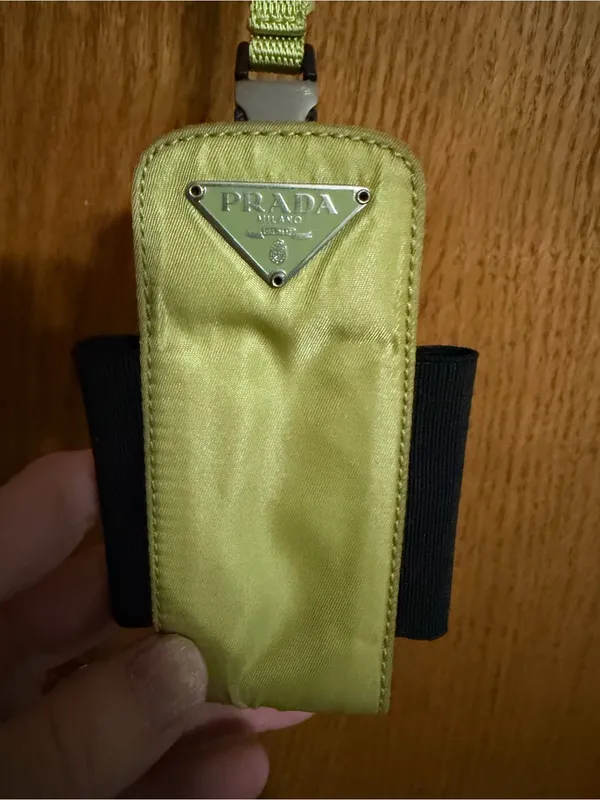 Prada Lime Green Logo Triangle Pouch - Image 2