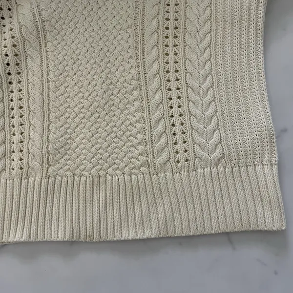 J. Crew Aran Cable Knit V-Neck Sweater Cream XS Tennis Prep Scandi Chic Preppy - Image 10