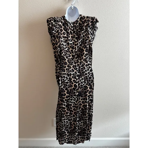 NWT‎ Farm Rio Leopard Maxi Dress XS Brown Animal Print Puff Sleeve V-Neck - Image 12