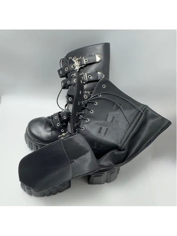 Gothic Punk Black Platform Goth Boots with Bat Buckles Size 9 - Image 6