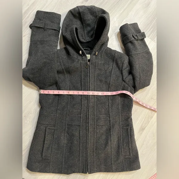 St Johns‎ Bay Womens Charcoal Wool Cashmere Blend Hood Coat Zip Pea Coat size M - Image 5