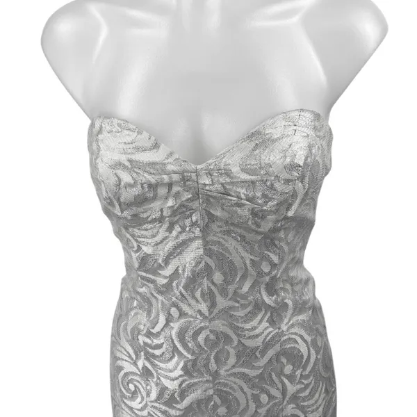 TD4 By Eletra Silver Metallic Strapless Ruffle Wedding Bridesmaid Gown Dress OS - Image 4