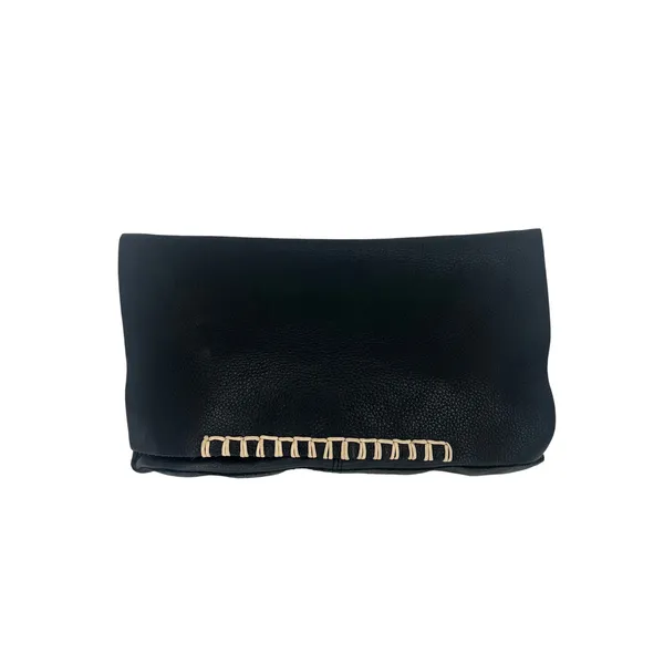 Anthropologie Black Leather Foldover‎ Clutch Bag - Image 4