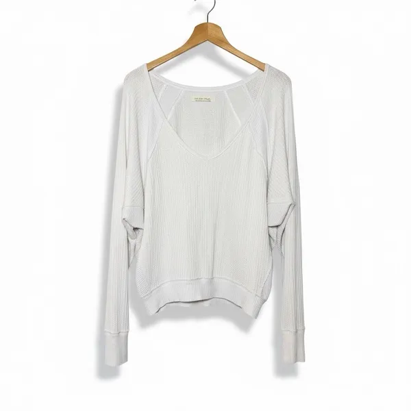 Free People Womens Santa Clara Thermal Top White Small V‎ Neck Boho Long Sleeve - Image 4