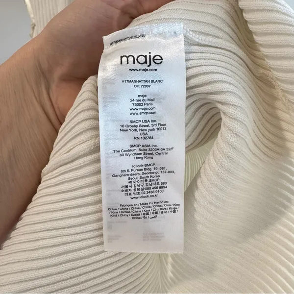 Maje Manhattan Blanc‎ Ribbed Two Way Top Size 2 - Image 7