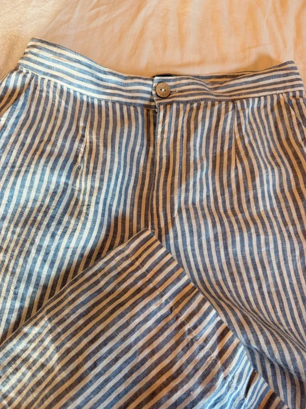Tahari 100% Linen Blue White Striped Wide Leg Pants Size 8 - Image 3