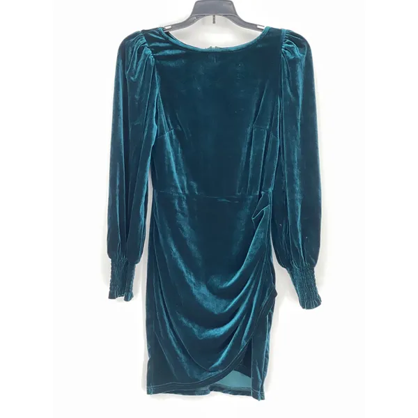 Unbranded Teal Green Velvet Puff Sleeve Wrap Tulip Mini Dress Small - Image 2