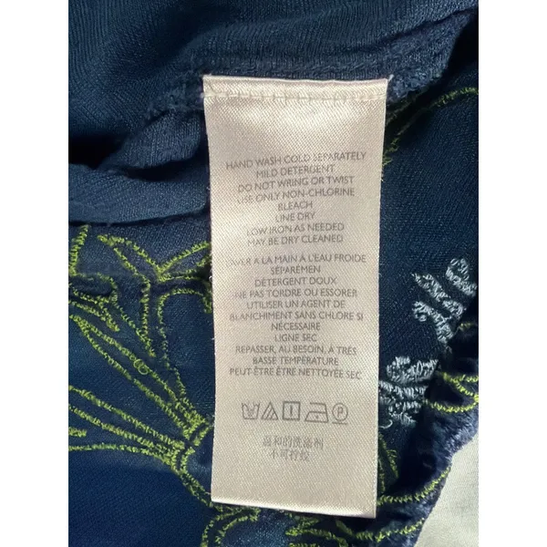 Anthropologie Navy Blue‎ Velvet Floral Embroidered Square Neck Blouse M - Image 8