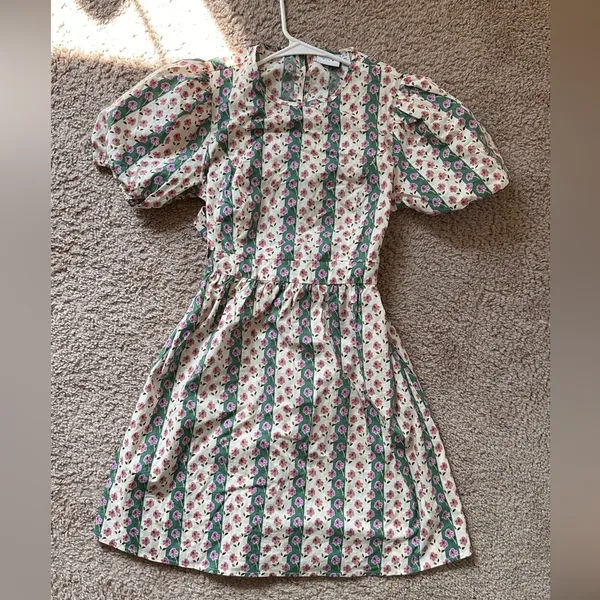 Vila mini dress with cut out back in striped floral print, size EU36 - US 4/6 - Image 4