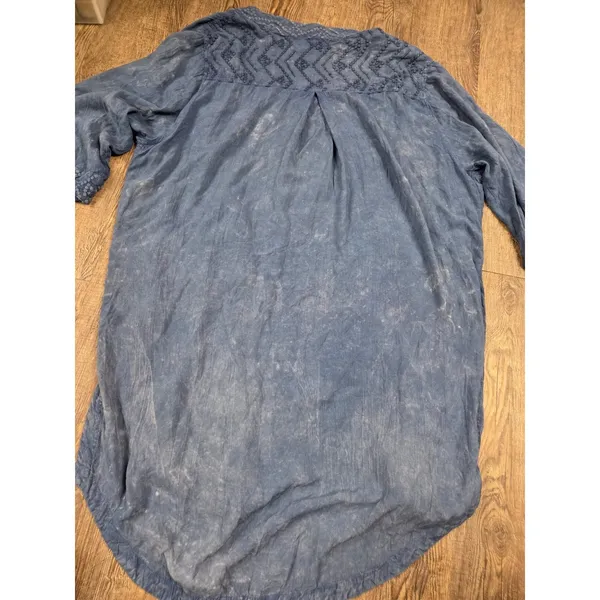 Lola P Mineral Wash Blue Rayon Cardigan Duster Made in India Size Large - Image 6