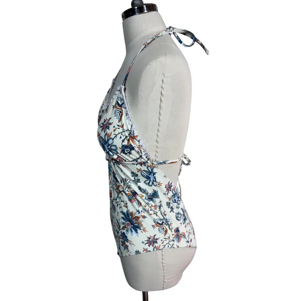Cupshe M Cream Floral One Piece Swimsuit Halter Neck Crochet Trim Beach Swim New - Image 7