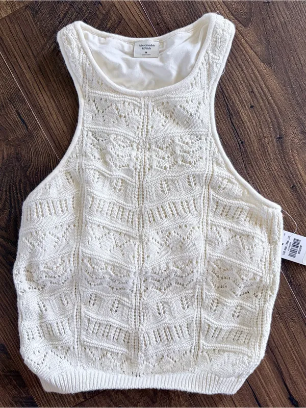 Abercrombie & Fitch White Crochet Knit High Neck Tank Top NWT Medium - Image 8