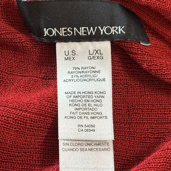 Jones New York Red Striped Open Front Handkerchief‎ Hem Cardigan Womens L/XL - Image 3