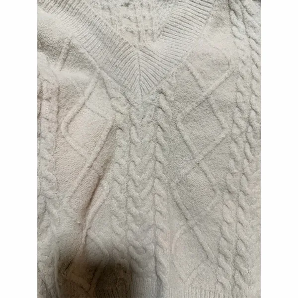 SHEIN Sweater Womens Size S Ivory Cable-Knit V-Neck Cropped Pullover - Image 3