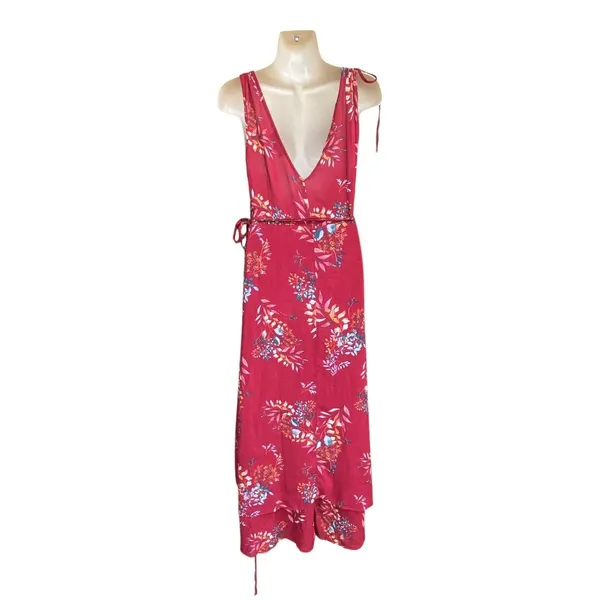 Lulus Amal Floral Wrap Maxi Dress M Burgundy V-Neck Hi-Low Summer Party Wedding - Image 6