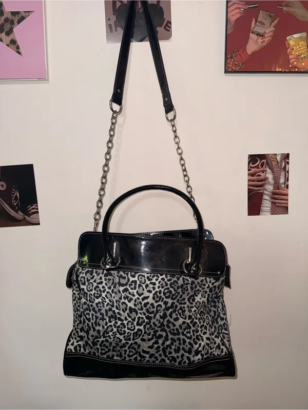 Vintage Chaps Snow Leopard & Patent Leather Shoulder Bag - Image 7