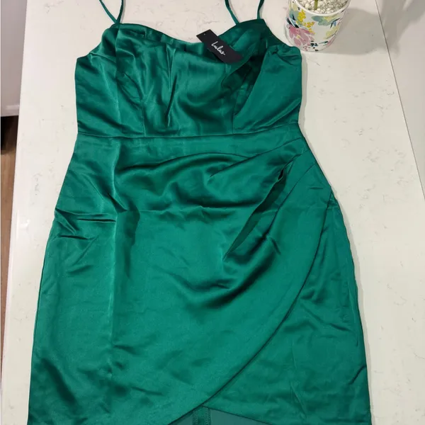 Lulu's Vibrant Green Satin Mini Dress - Image 9