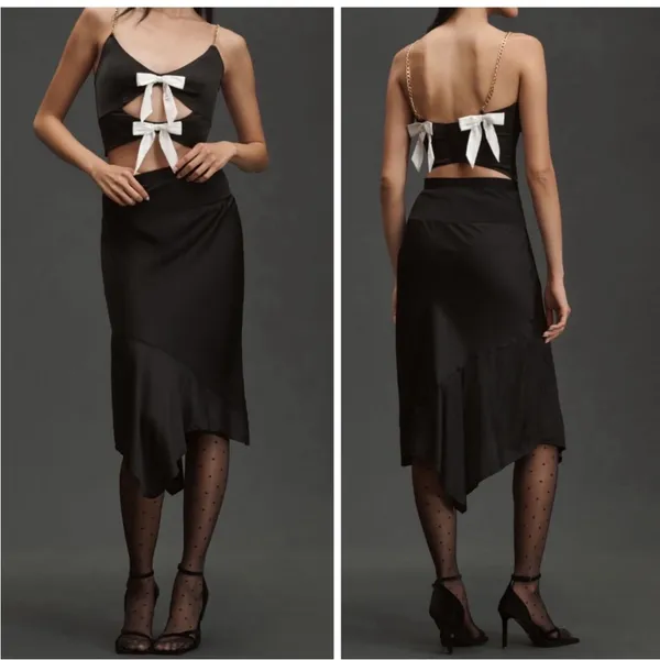 Anthropologie black Asymetrical Satin Slip Skirt XL New Tags - Image 2