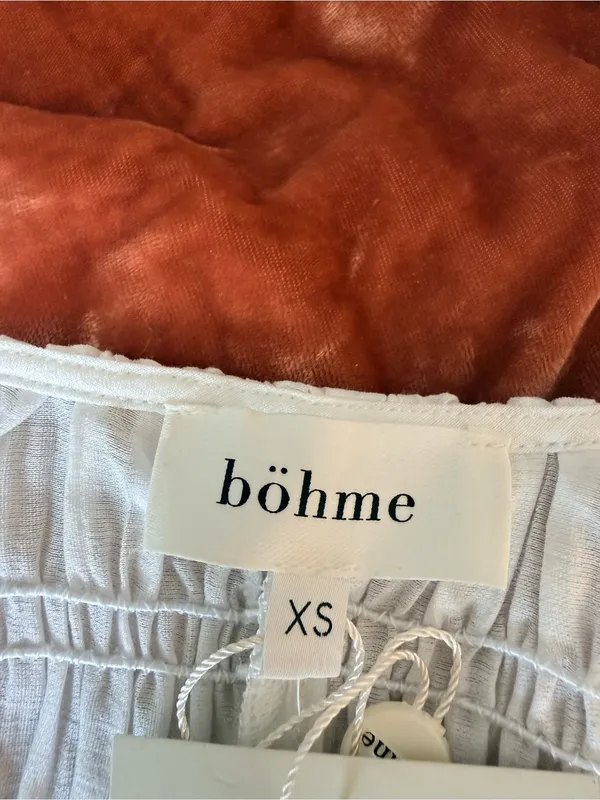 Boheme Alma Smocked SS Blouse White Boxy Summer Buttons Crisp Boho NWT - Image 12