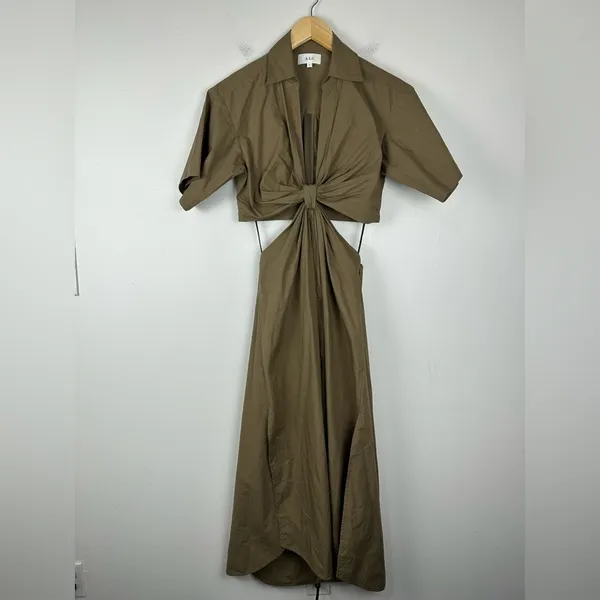 ALC Frank Georgia Cut Out Plunge Neck‎ Button Down Midi Shirt Dress Sz 6 - Image 3