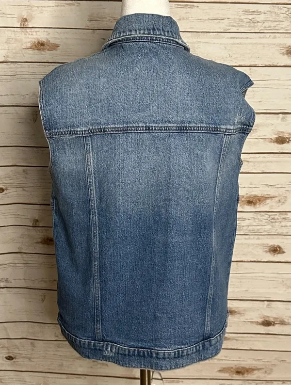 Evereve Luka light-medium wash oversized utility button-front denim vest Size XS - Image 6