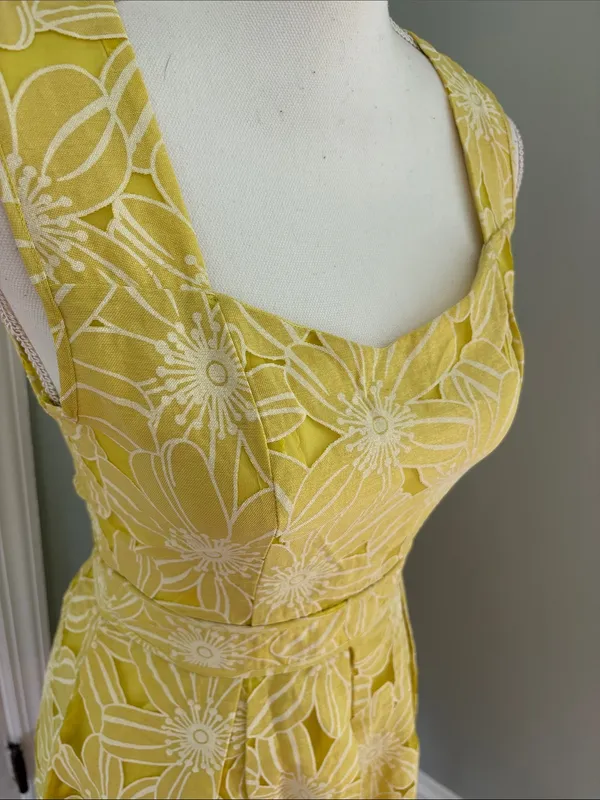 Soiéblu Yellow Floral‎ Fit-and-Flare Dress Floral Sleeveless Sundress Small - Image 3