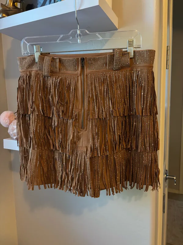 Brown Fringe Skirt Size L - Image 2