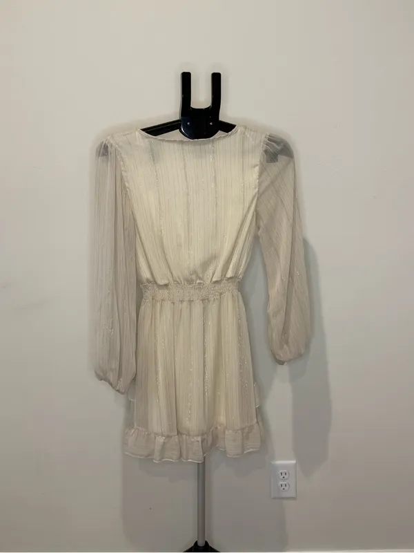 Altard State Ivory Metallic Shimmer Ruffle Mini Dress XS - Image 5