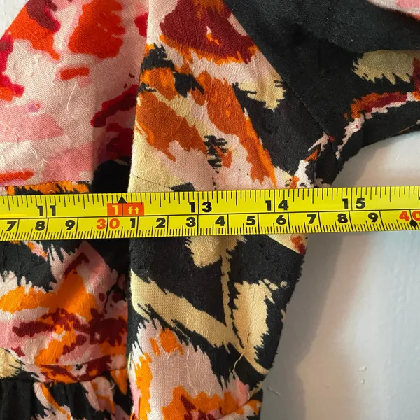 Anthropologie Black Pink Floral Blossom Maxi Dress Puff Sleeve Women's size XS - Image 9
