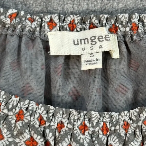Umgee Drop Waist Off Shoulder Mini Tunic Dress Size Small Crochet Trim Gray Blue - Image 3
