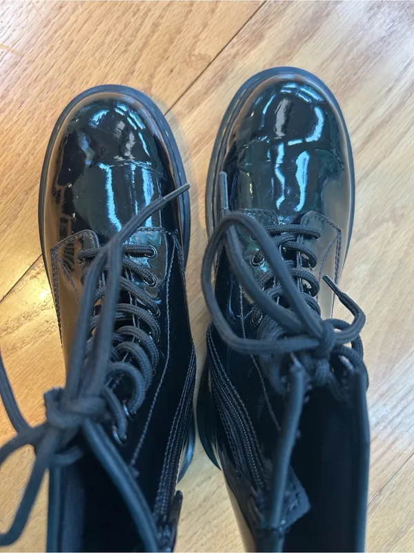 Dr. Martens 1460 Y Black Patent Boots Womens 7 Shiny Lace Up Side Zipper Boots - Image 5
