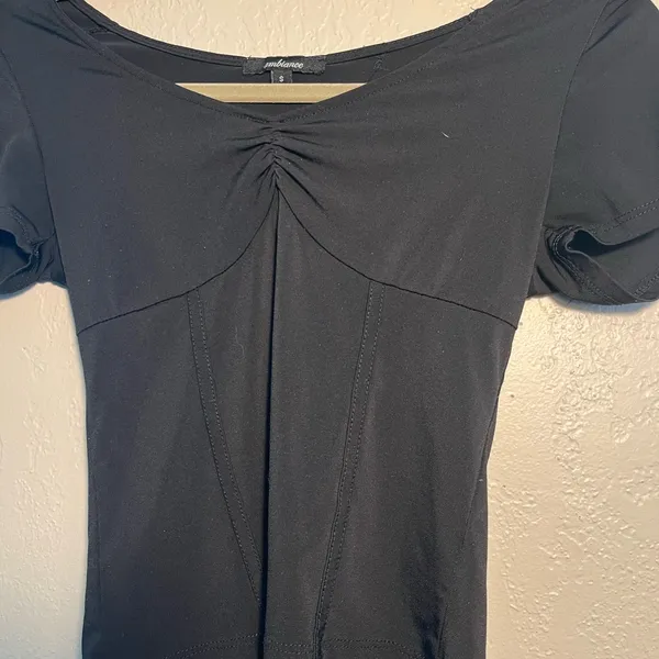 Ambiance Blue Fitted Ruched Blouse Short Sleeve T Shirt SZ S Petite Tight Y2K - Image 4