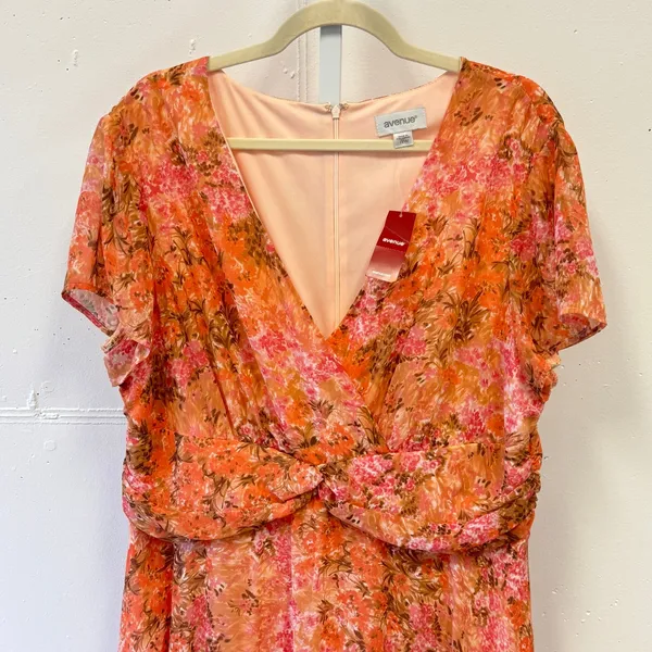 NWT Avenue Floral Chiffon Midi Dress Orange V-Neck Short‎ Sleeve Plus Size 18W - Image 3